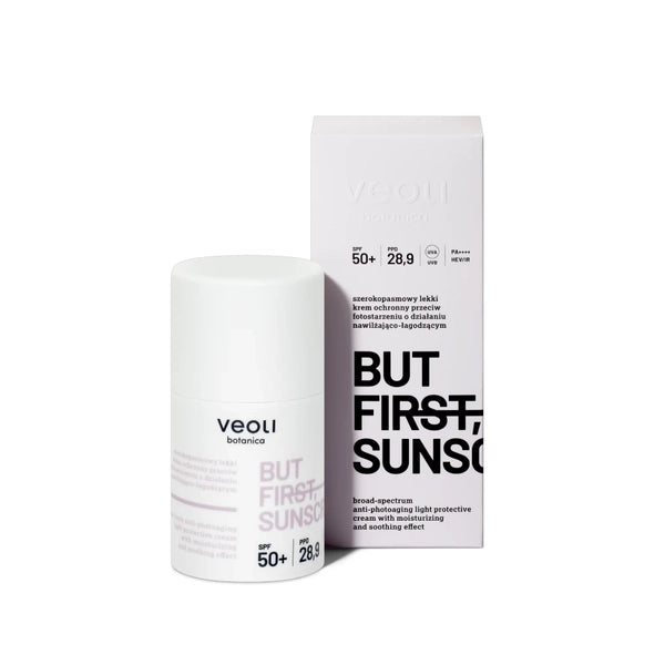 BUT FIRST, SUNSCREEN Breiðbandslétt verndarkrem gegn ljósöldrun með rakagefandi og róandi áhrif SPF 50+, UVA, UVB, PA++++, HEV/IR